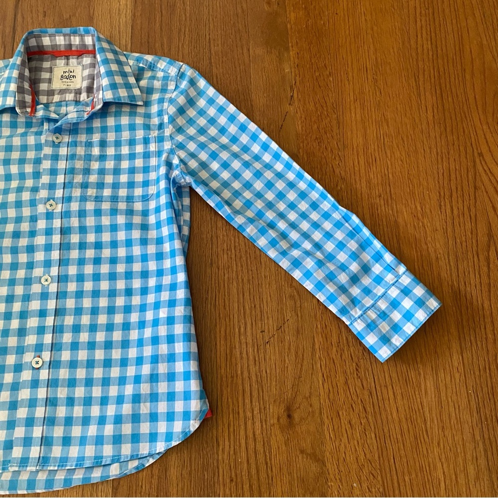 Mini Boden Blue and White Checkered Button Down Shirt - Picture 4 of 8